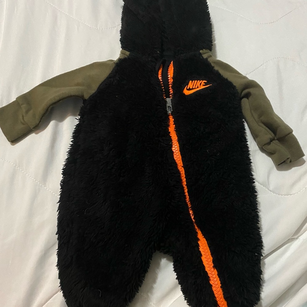 Nike Kids Fuzzy Footie - Black and Olive with Orange Accents